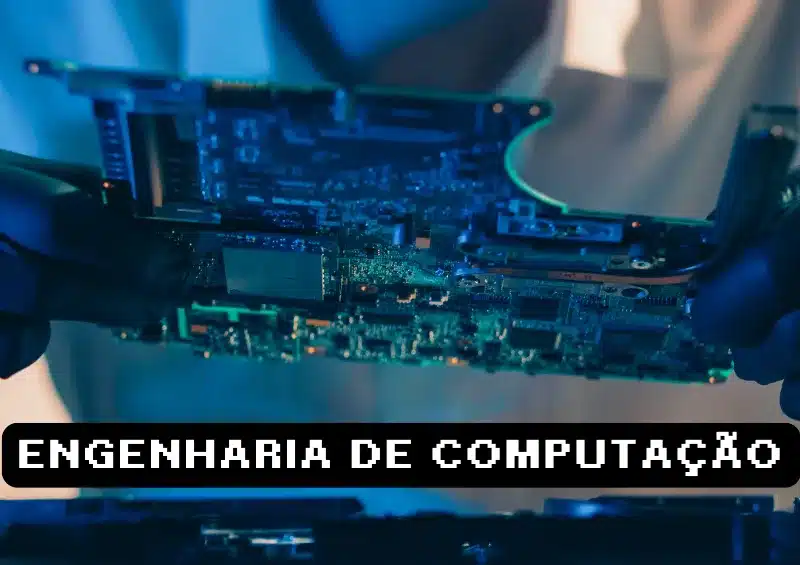 pessoa segurando uma placa de circuito integrado escrito engenharia de computação abaixo