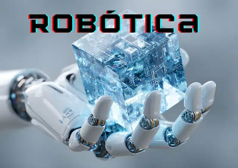 mão robótica branca com cubo digital