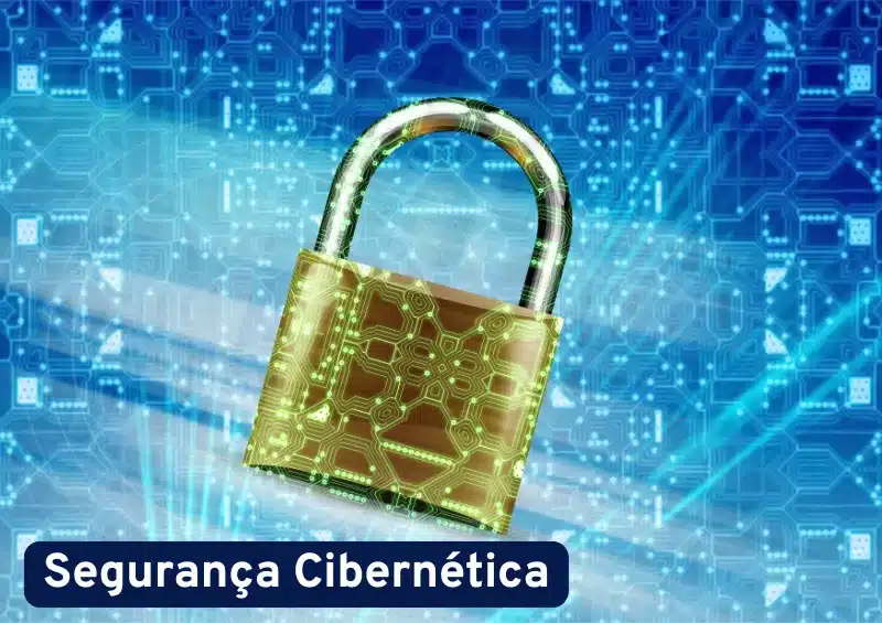 cadeado no meio de sinais digitais escrito segurança cibernética abaixo