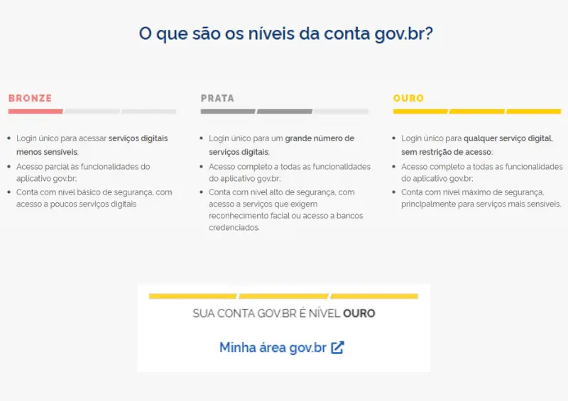 níveis conta no gov.br