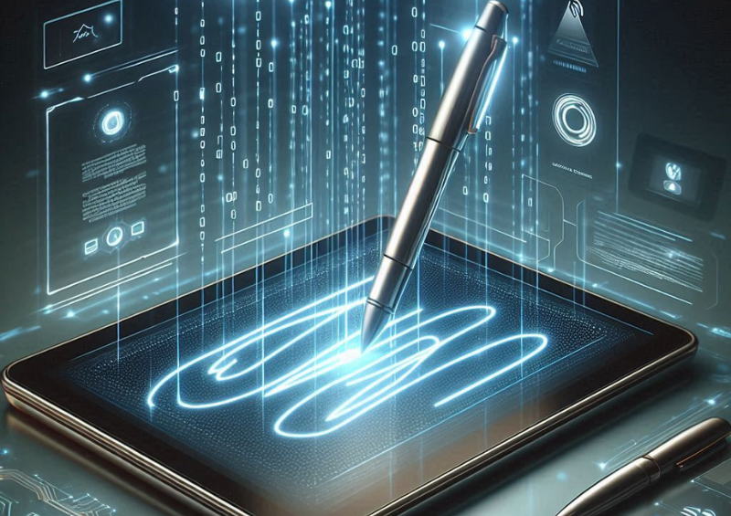 tela de um tablet com uma caneta assinando