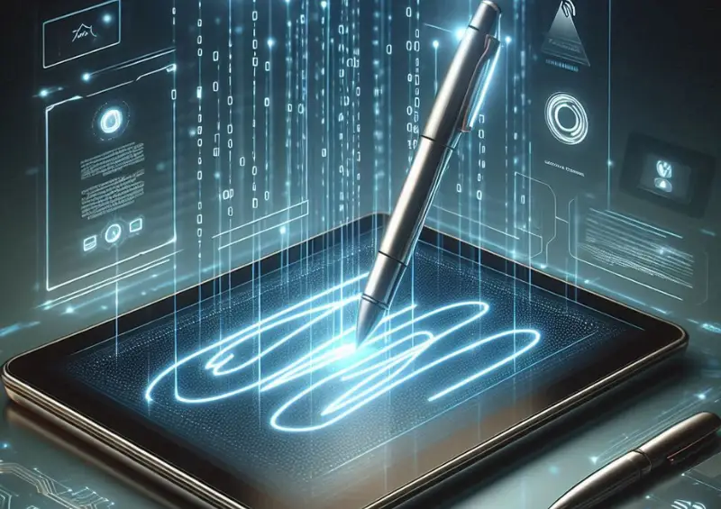 tela de um tablet com uma caneta assinando