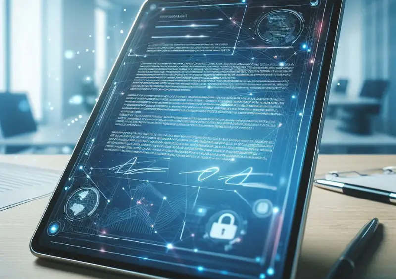 tablet com um contrato digital na tela