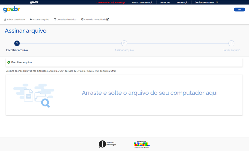 Print da tela do assinador digital do gov.br