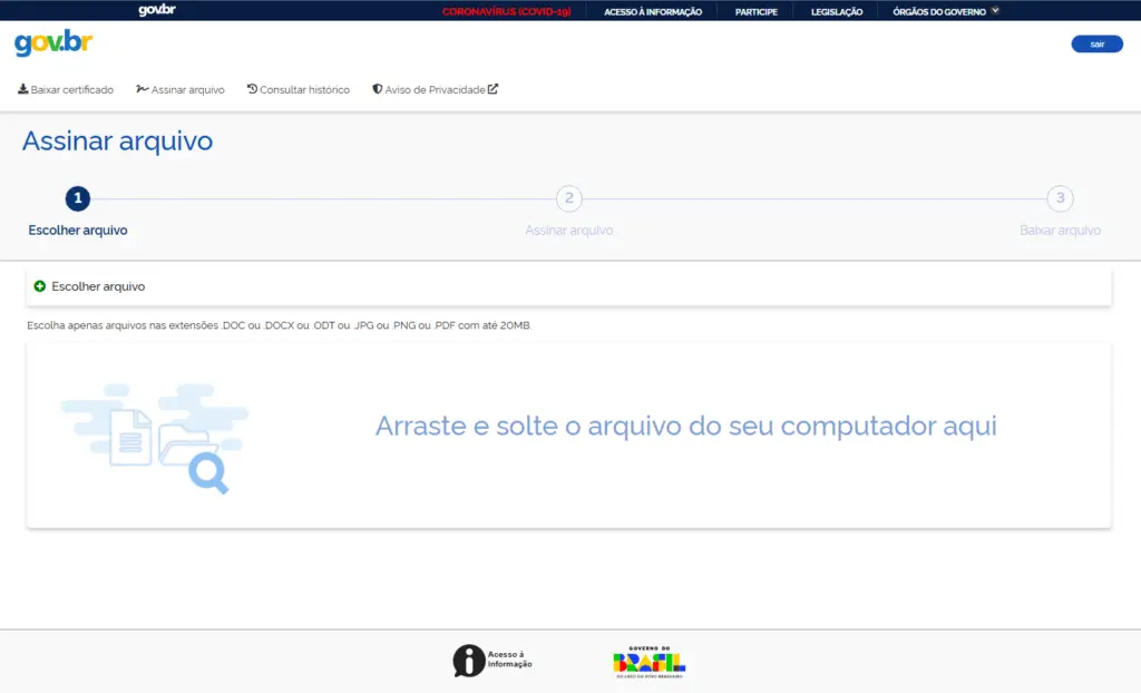 Print da tela do assinador digital do gov.br