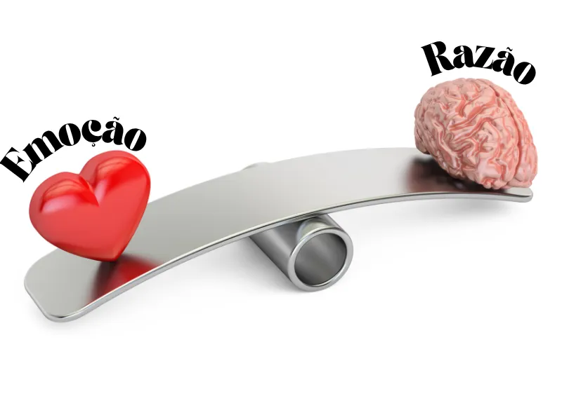 gangorra de metal com um coração e um cérebro para representar a emoção e a emoção