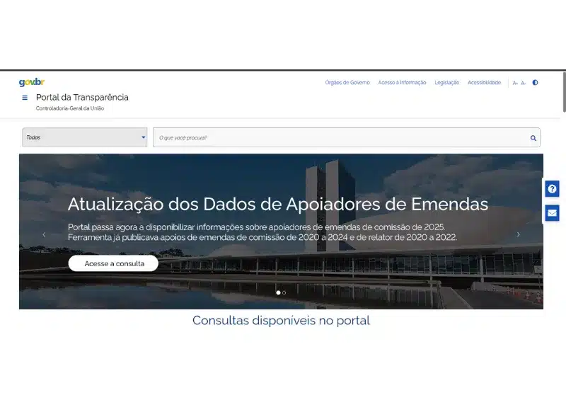 tela do portal da transparência fontes de consulta de recursos públicos