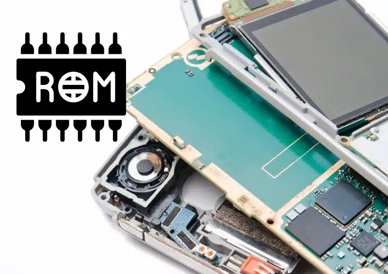 celulares demontados com ícone escrito ROM em cima