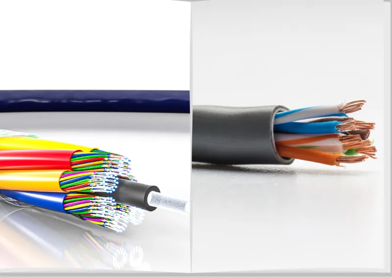 imagem de fibra óptica e cabo de cobre