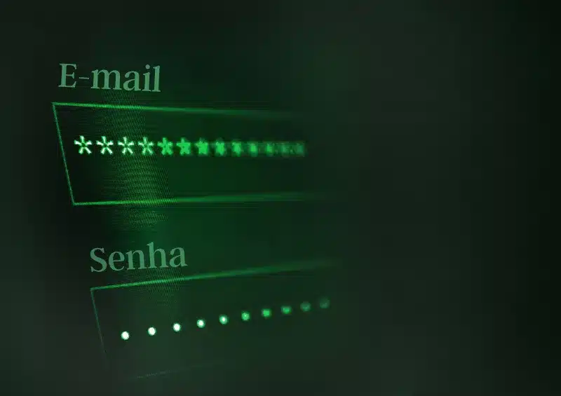 tela com fundo verde escrito e-mail e senha