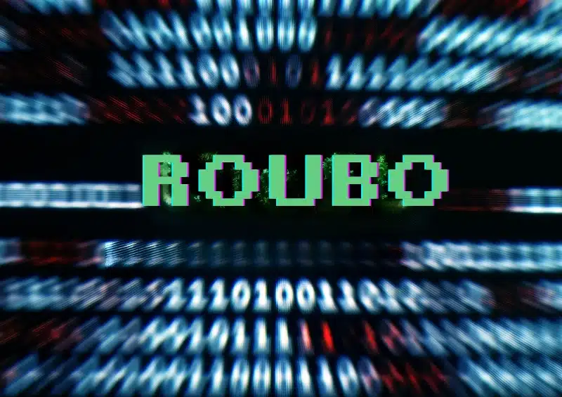 tela com números binários e roubo escrito no centro na cor verde